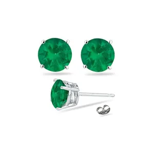 0.61-0.95 Cts of 5 mm AA Round Natural Emerald Stud Earrings in 18K White Gold