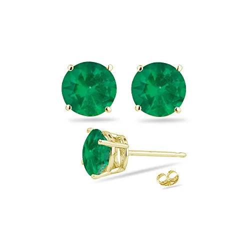 0.61-0.95 Cts of 5 mm AA Round Natural Emerald Stud Earrings in 18K Yellow Gold