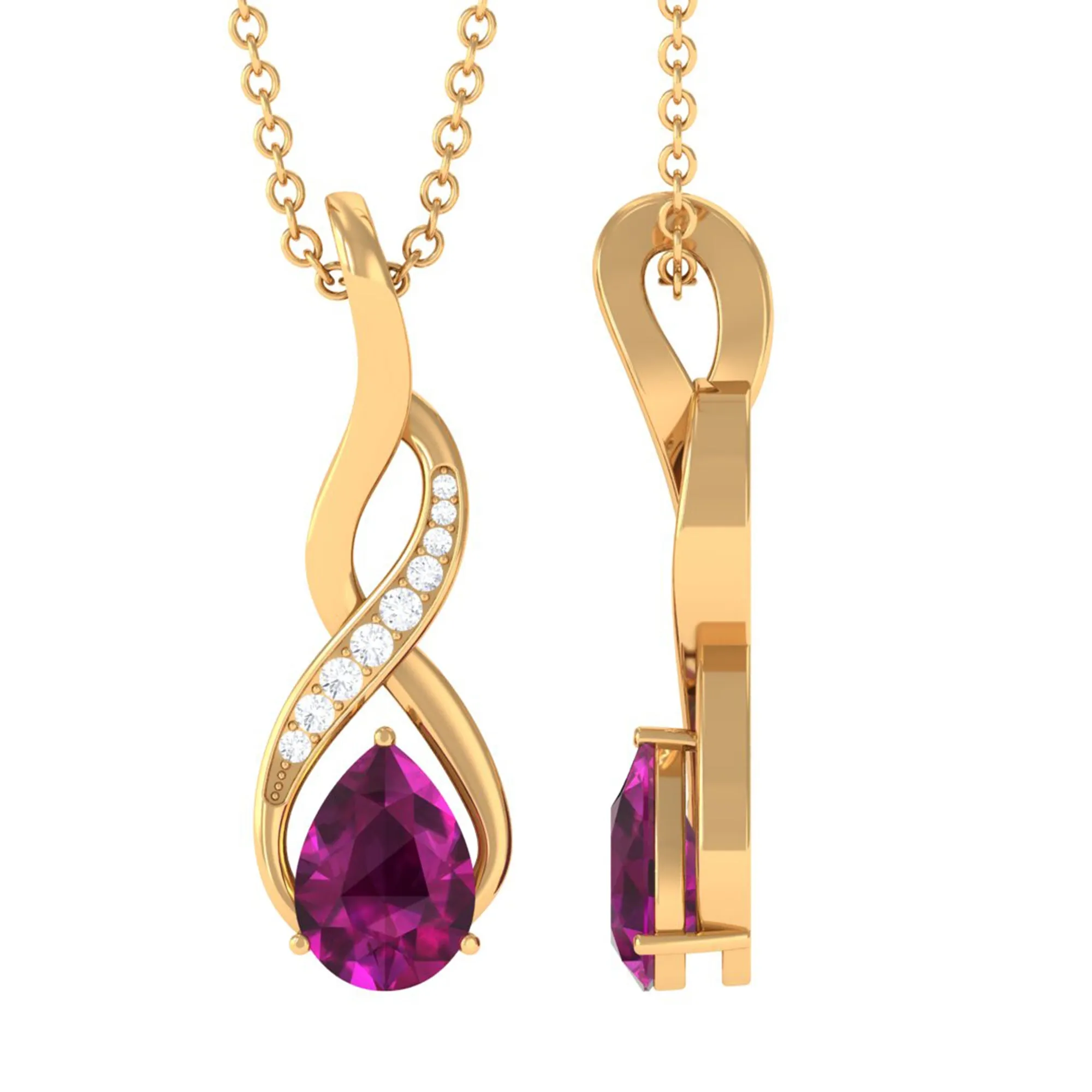 1 CT Rhodolite and Diamond Infinity Pendant Necklace