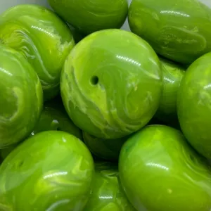 10x20mm Rondelle (10) - Lime Green -Vintage Opaque Marbled Effect Beads