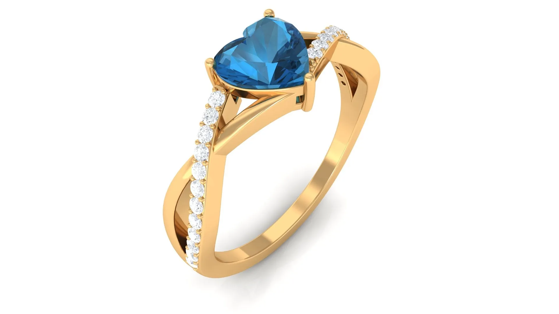1.25 CT Heart Shape London Blue Topaz Crossover Ring with Diamond