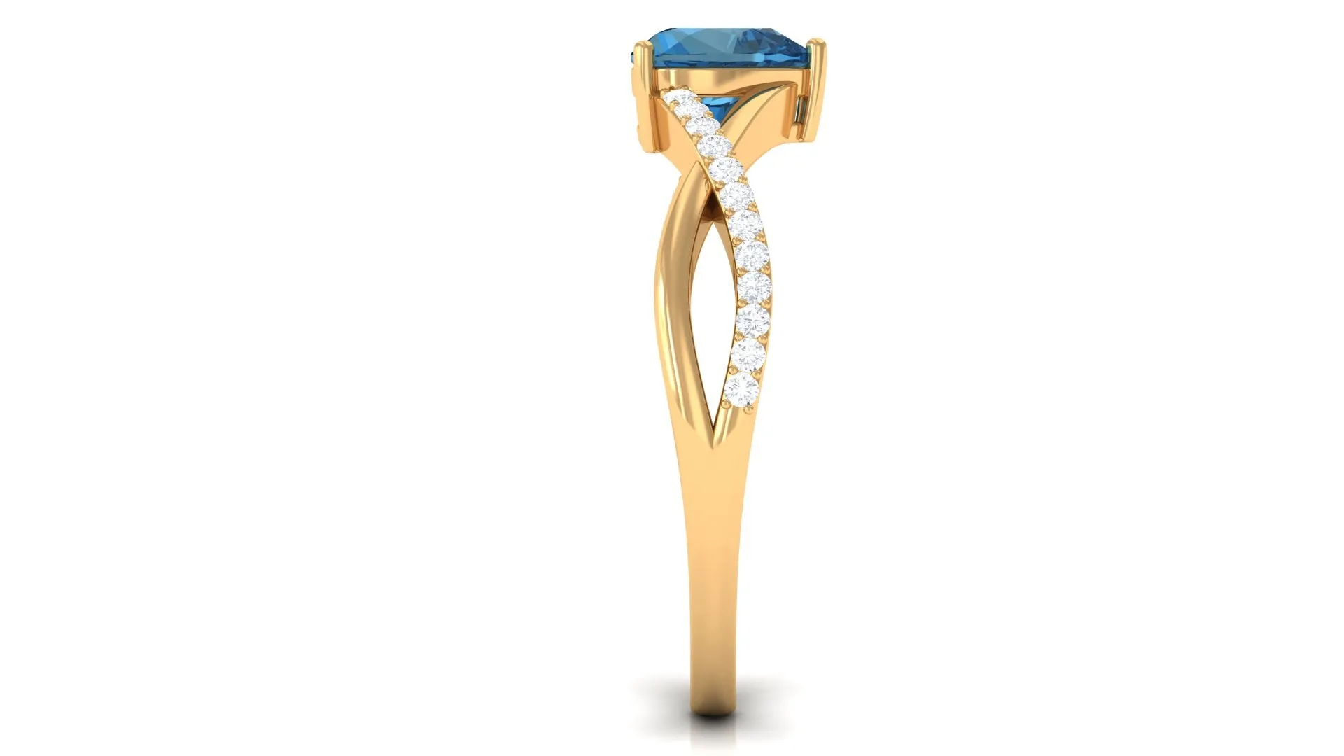 1.25 CT Heart Shape London Blue Topaz Crossover Ring with Diamond