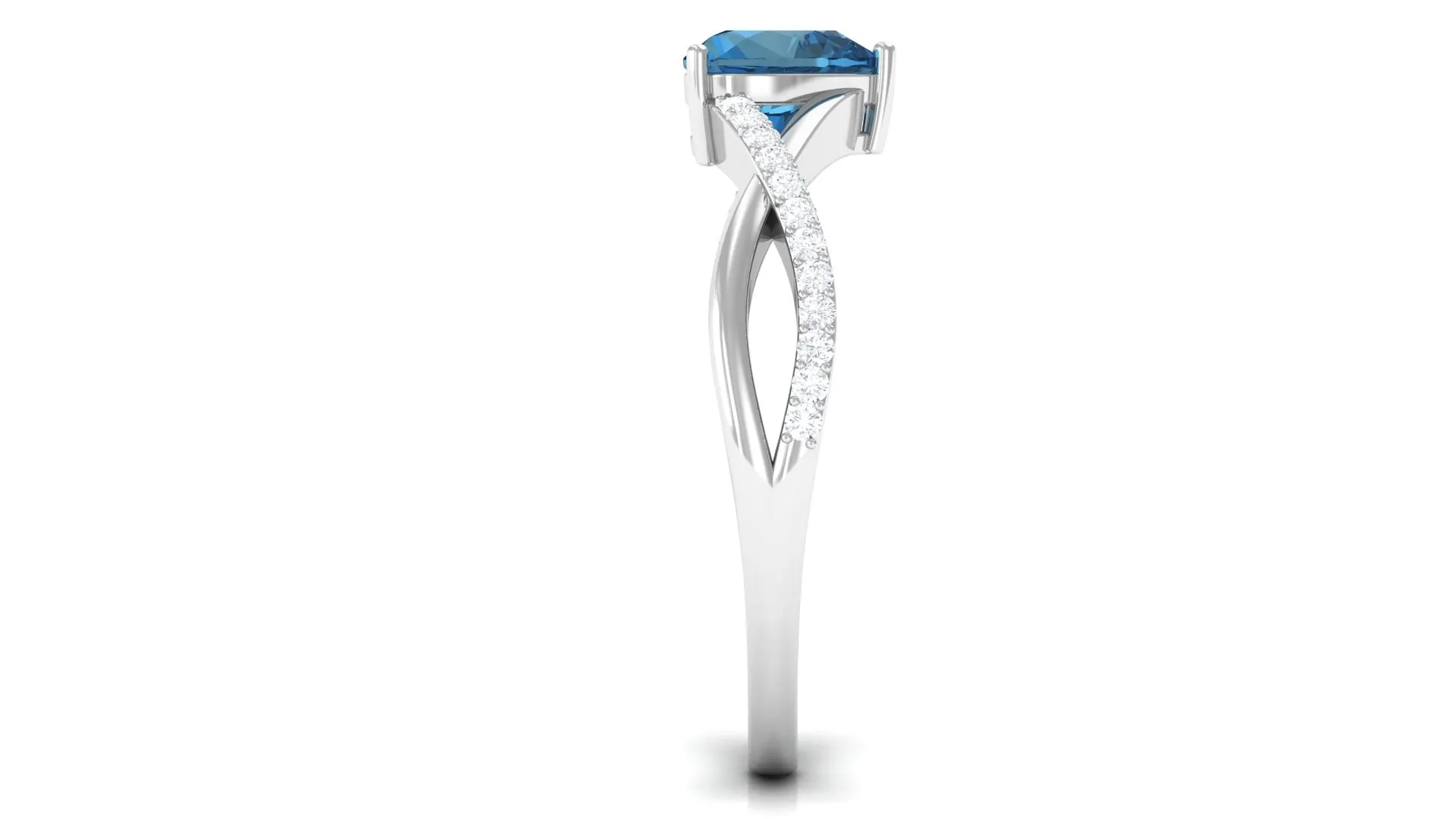 1.25 CT Heart Shape London Blue Topaz Crossover Ring with Diamond