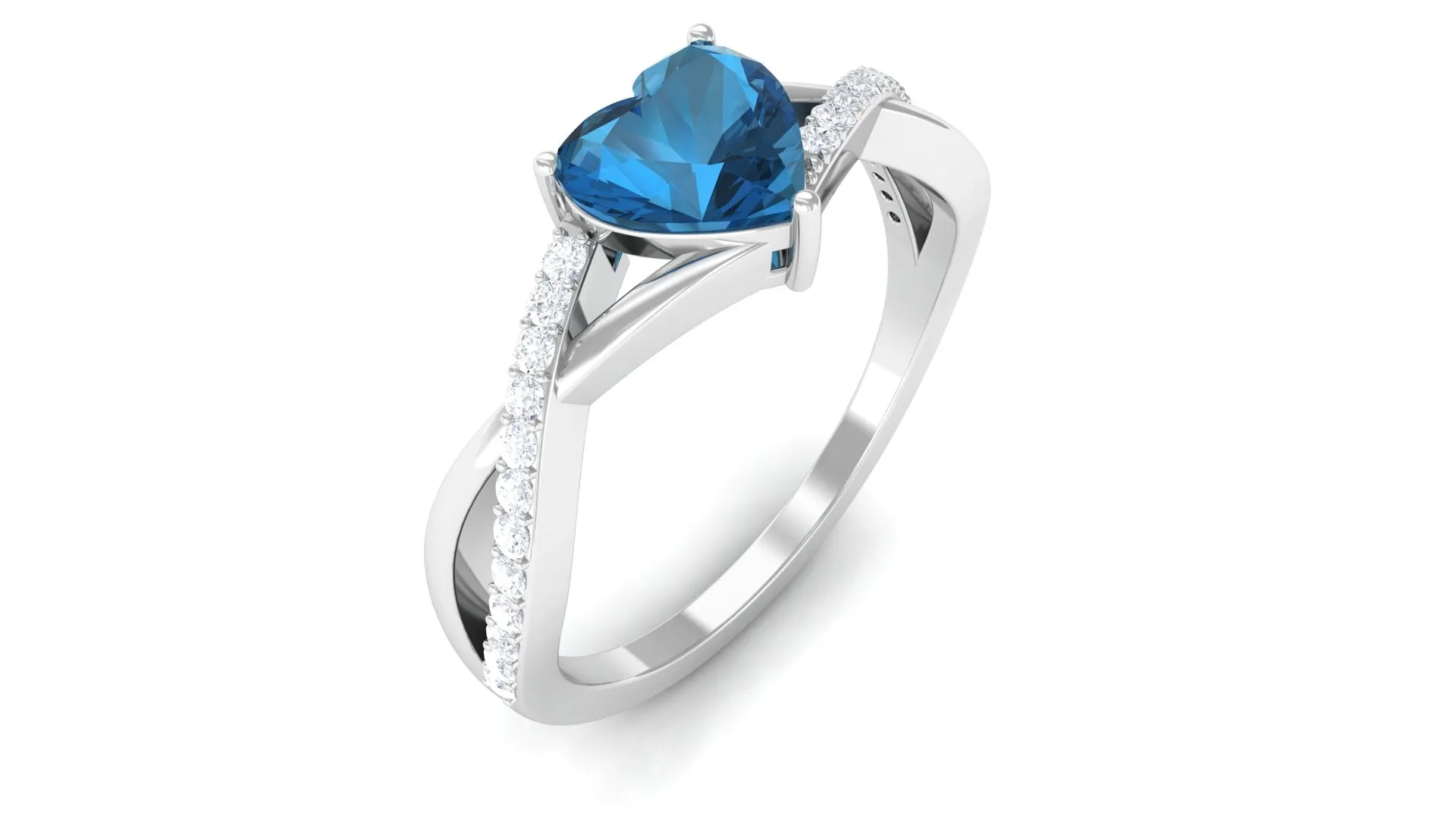 1.25 CT Heart Shape London Blue Topaz Crossover Ring with Diamond
