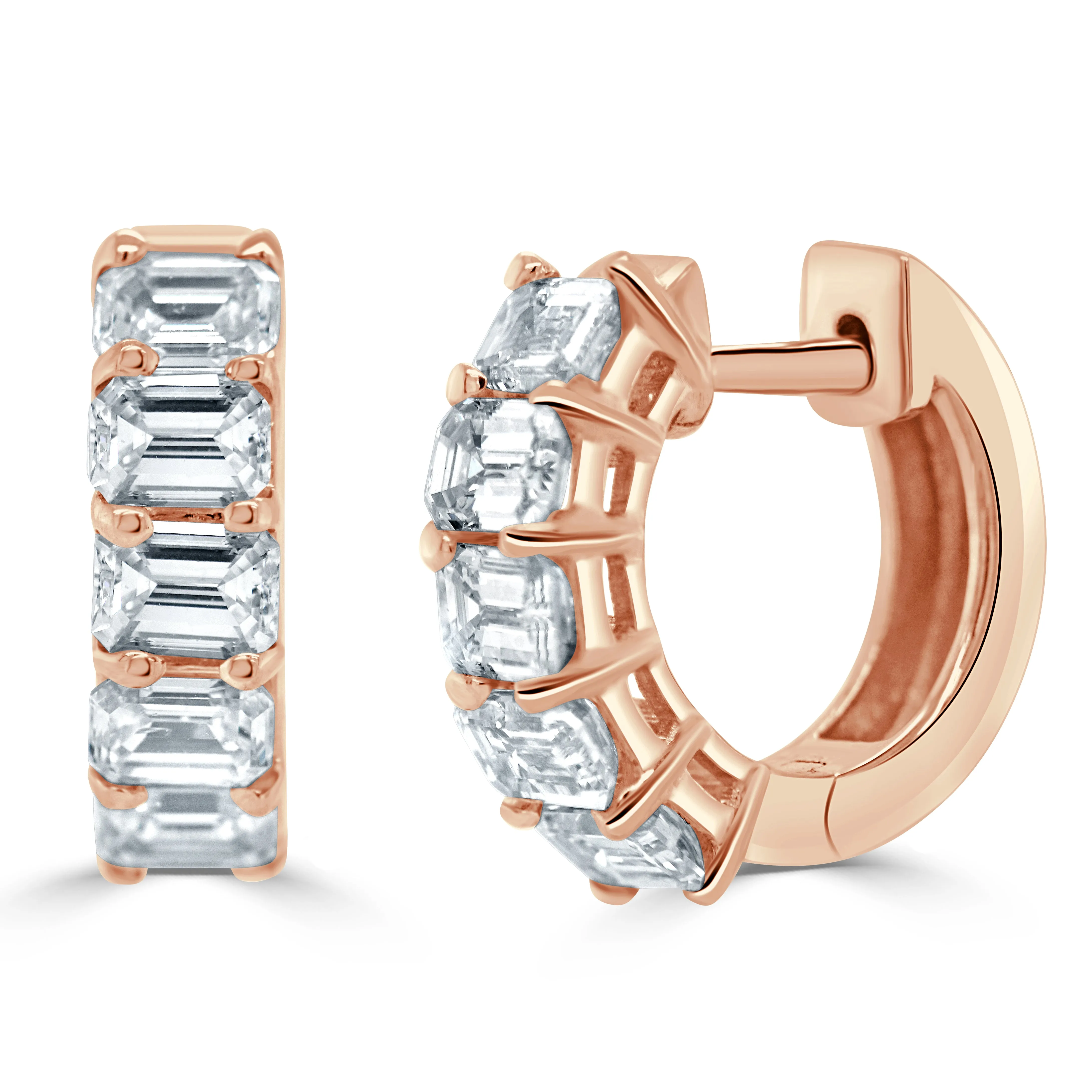 14k Gold & Emerald-Cut Diamond Huggies - 1.50ct