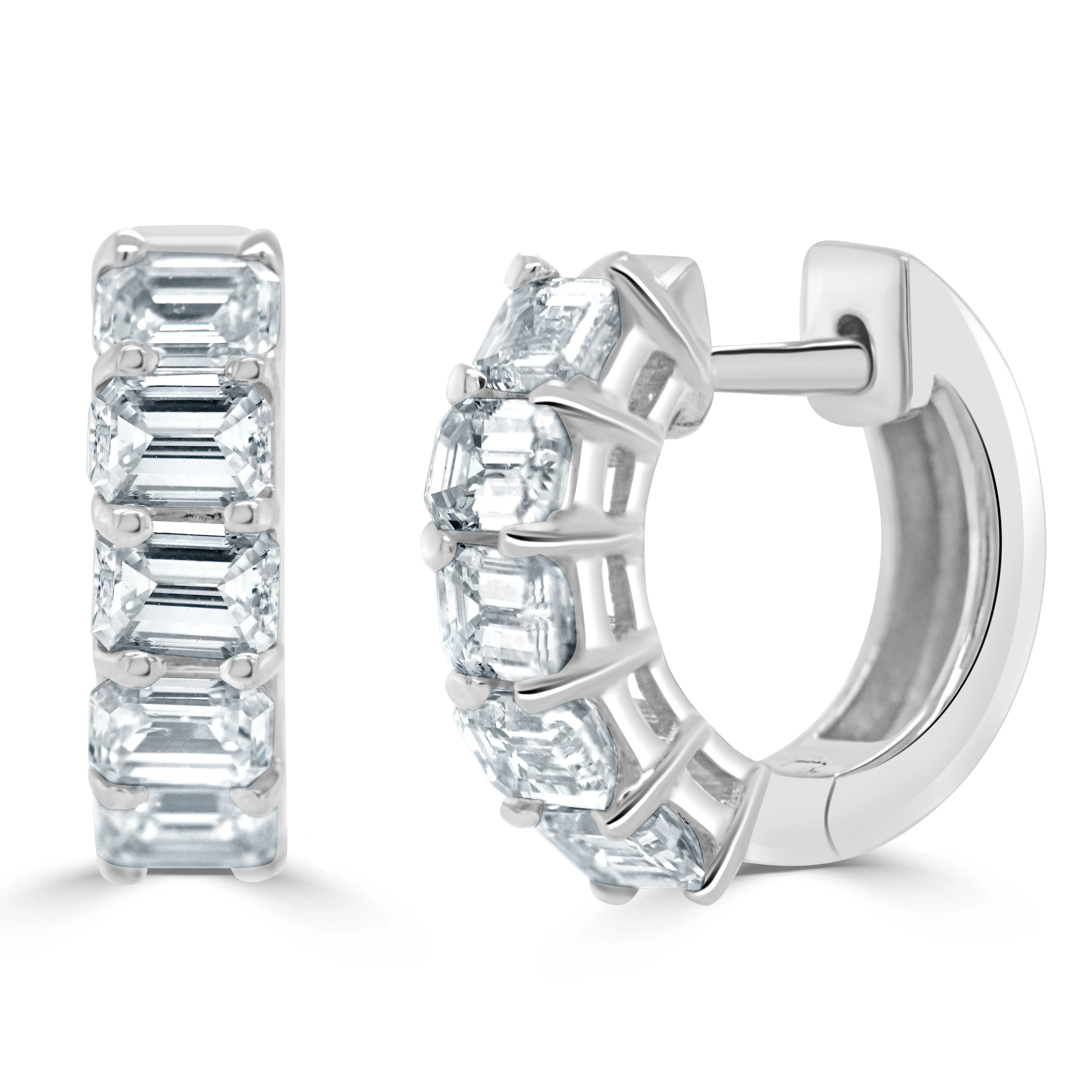 14k Gold & Emerald-Cut Diamond Huggies - 1.50ct