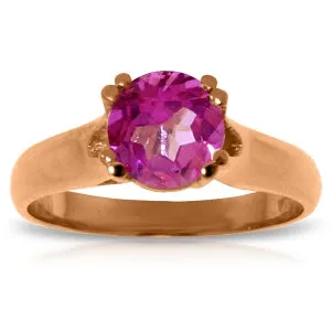 14K Solid Rose Gold Solitaire Ring Natural Pink Topaz