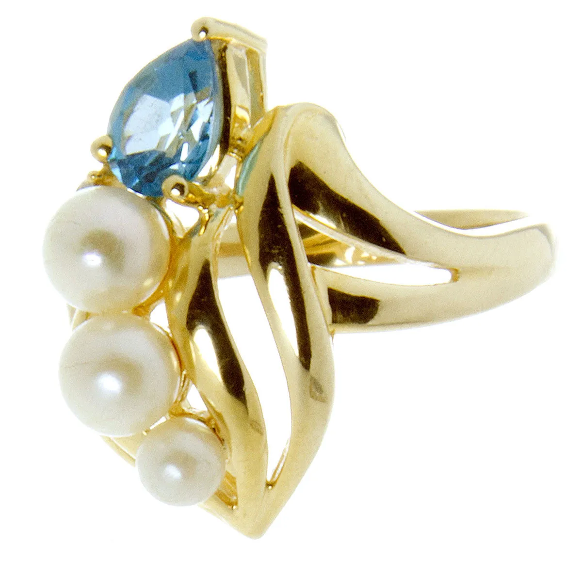 14kt Pearl Blue Topaz & Diamond Ring