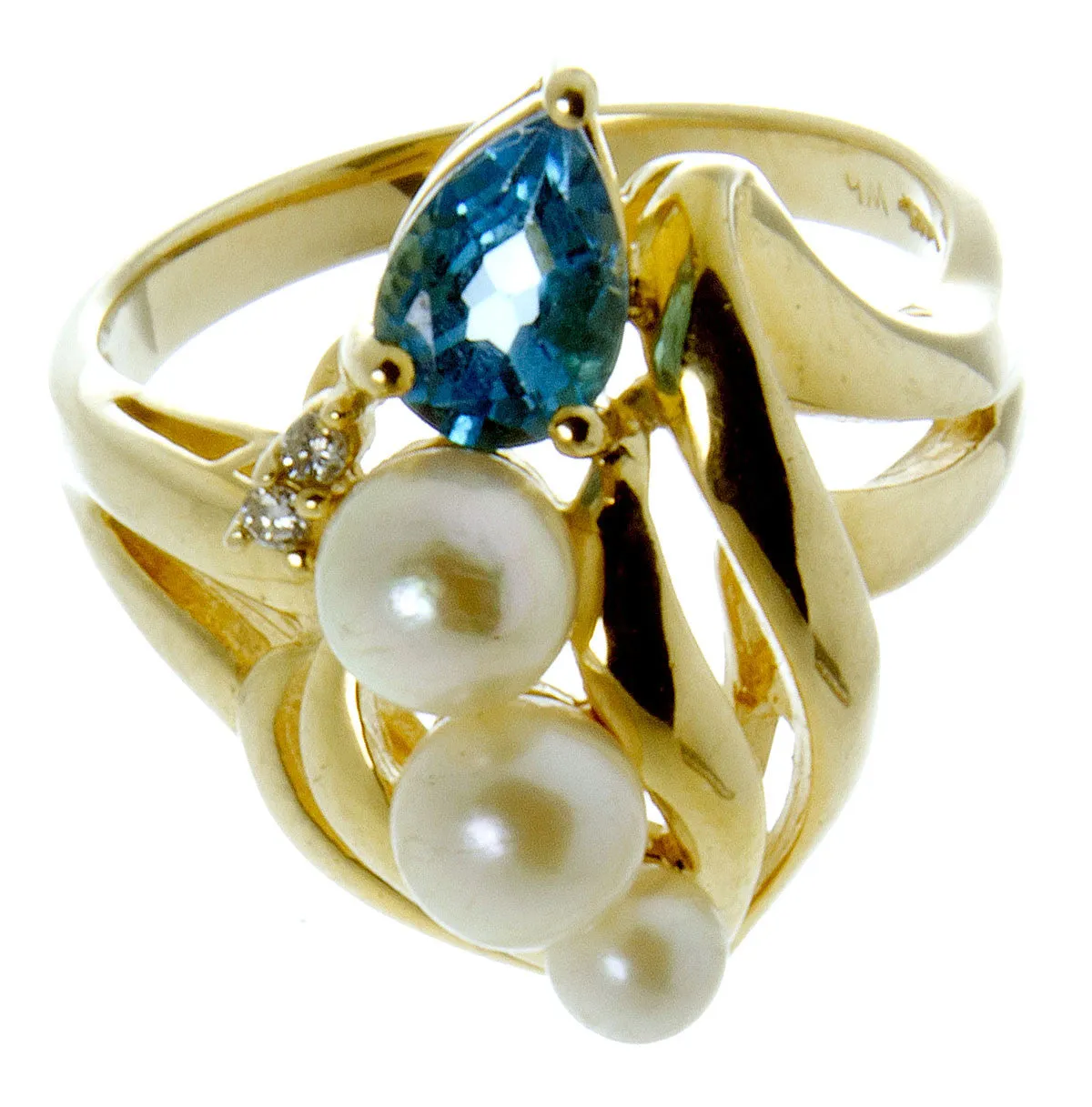 14kt Pearl Blue Topaz & Diamond Ring