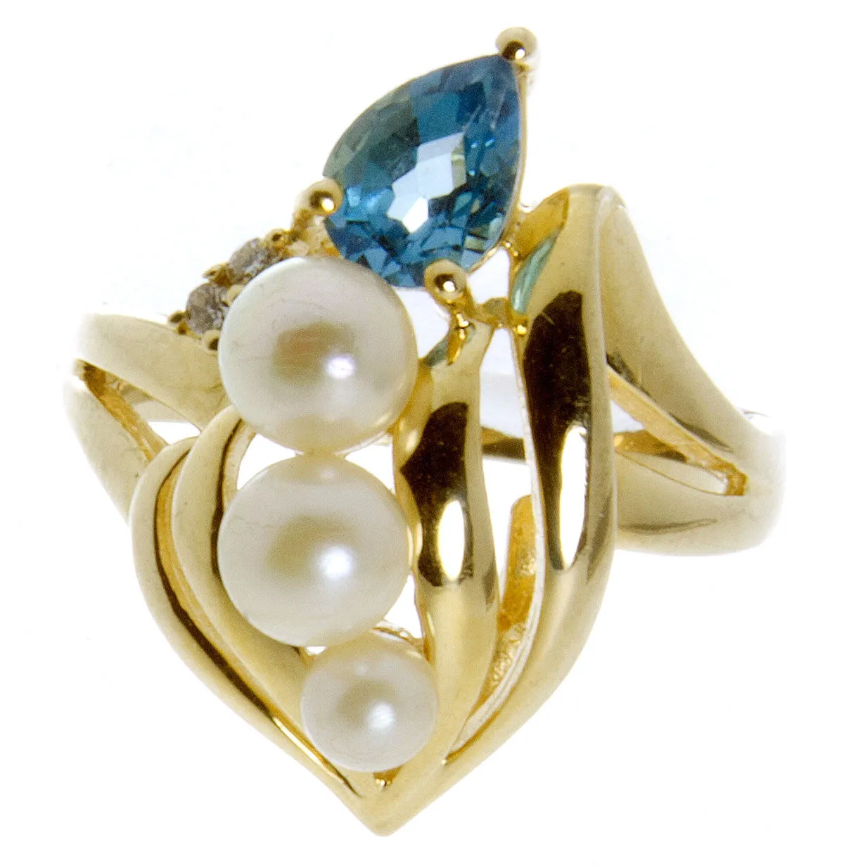 14kt Pearl Blue Topaz & Diamond Ring