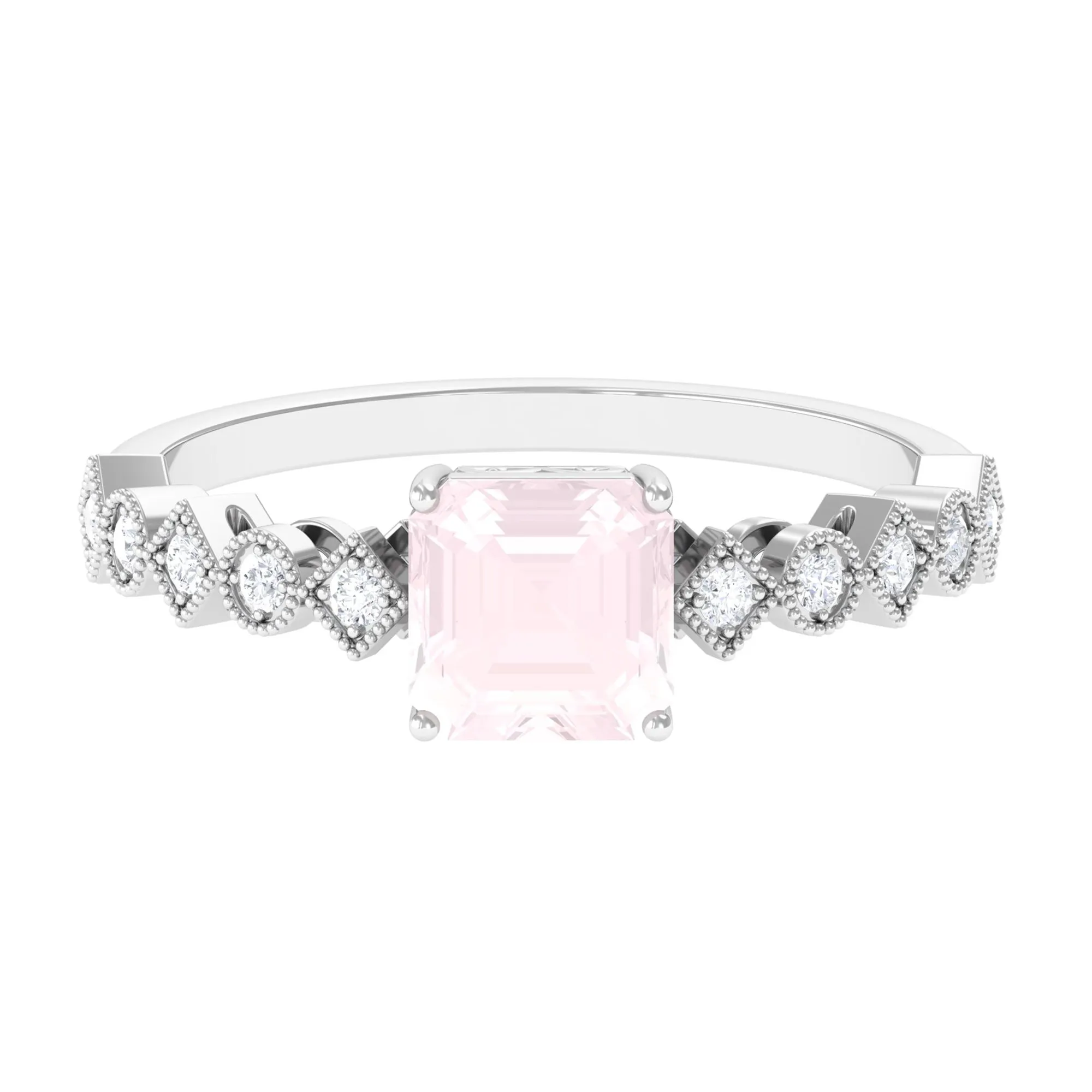 1.5 CT Asscher Cut Rose Quartz Solitaire Engagement Ring with Diamond