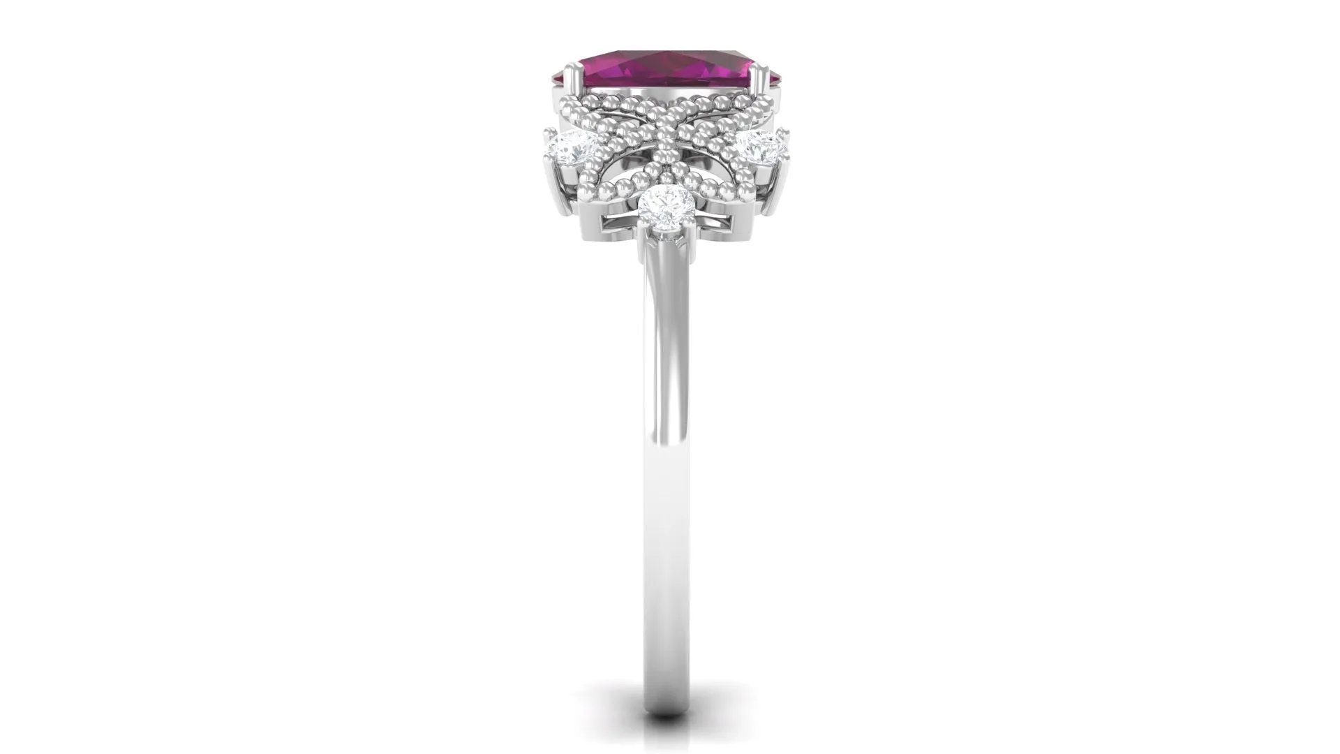 1.75 CT Oval Cut Rhodolite Solitaire Floral Ring with Diamond