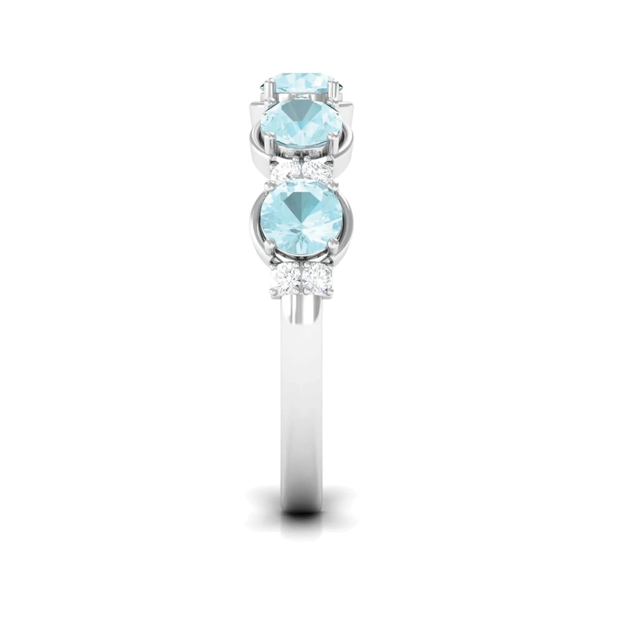 2 CT Round Sky Blue Topaz and Diamond Half Eternity Ring