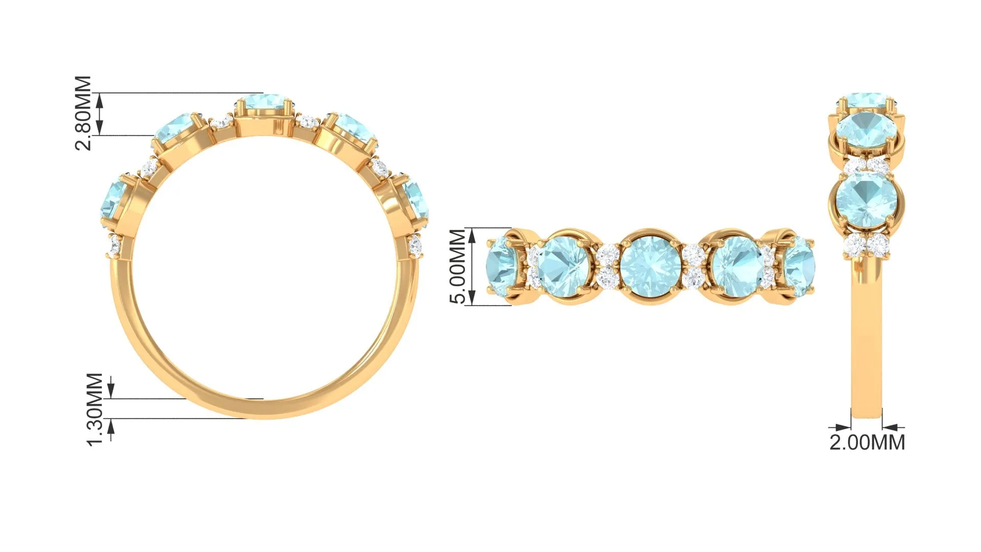 2 CT Round Sky Blue Topaz and Diamond Half Eternity Ring