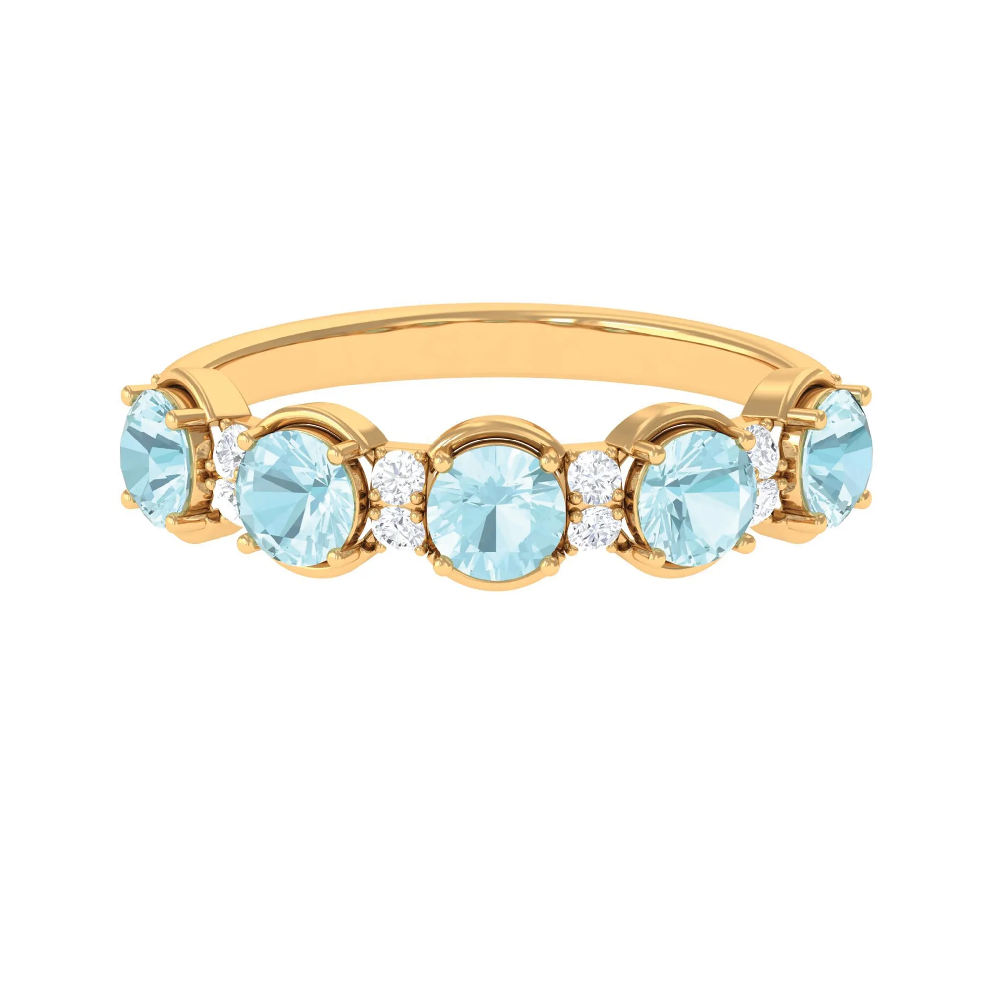 2 CT Round Sky Blue Topaz and Diamond Half Eternity Ring