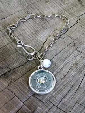 20 Gauge Nickel Shotgun Shell & Single Pearl Chain Bracelet