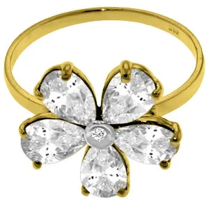 2.22 Carat 14K Solid Yellow Gold Ring Natural Diamond White Topaz