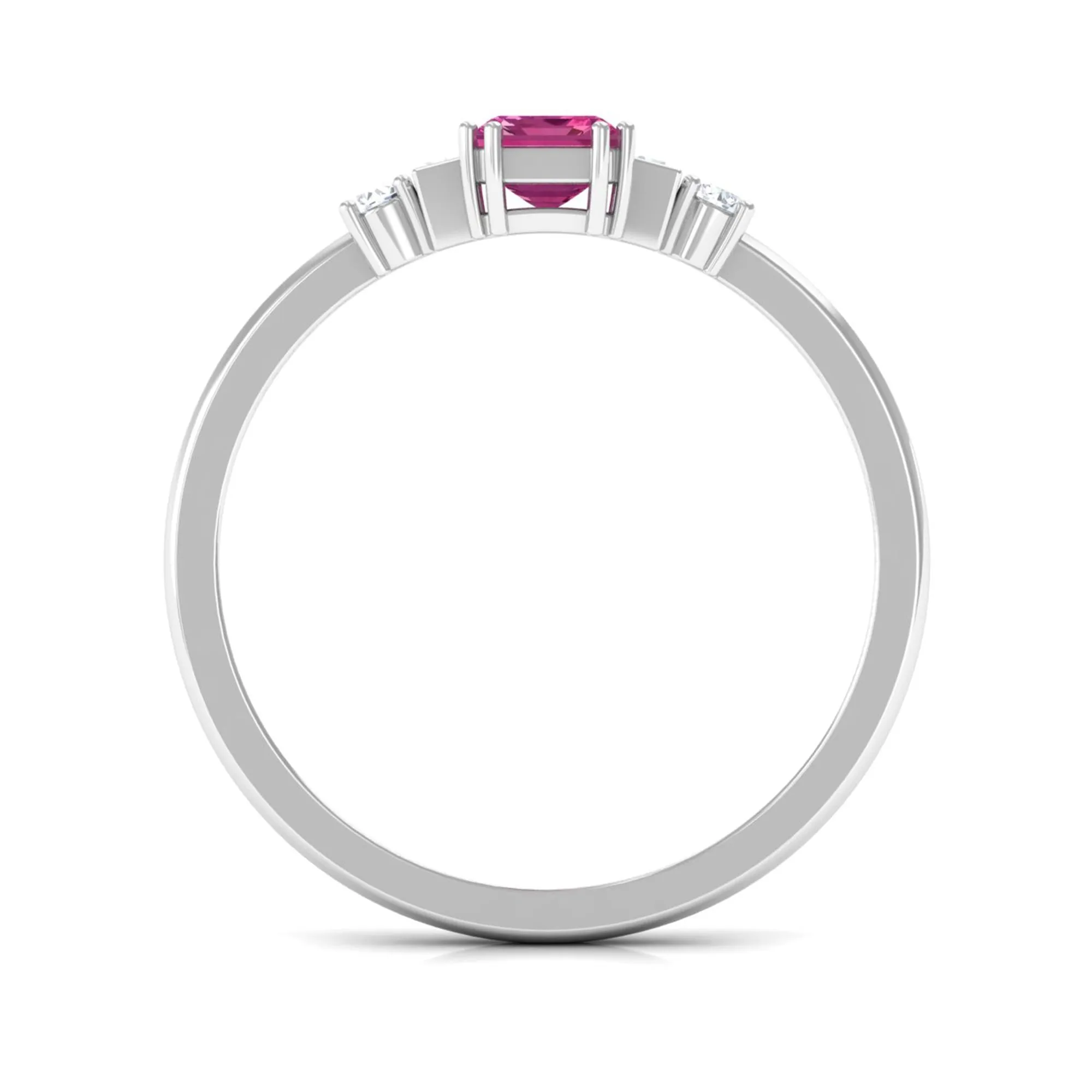 3/4 CT Minimal Pink Tourmaline Solitaire Ring with Diamond