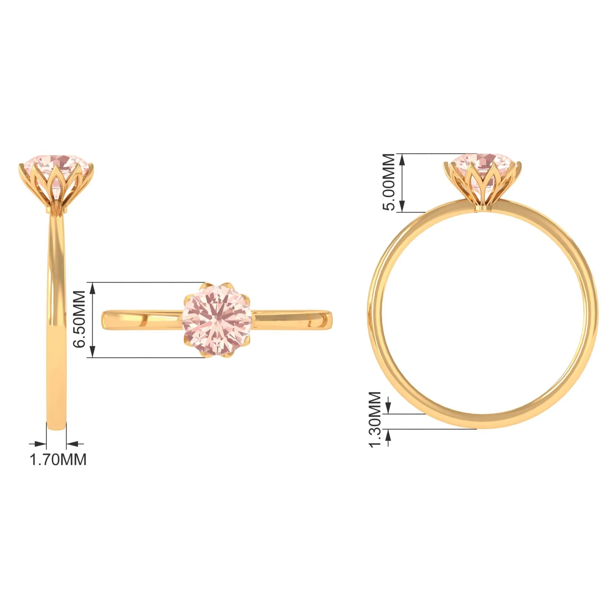 6 MM Round Morganite Solitaire Ring in Lotus Basket Setting