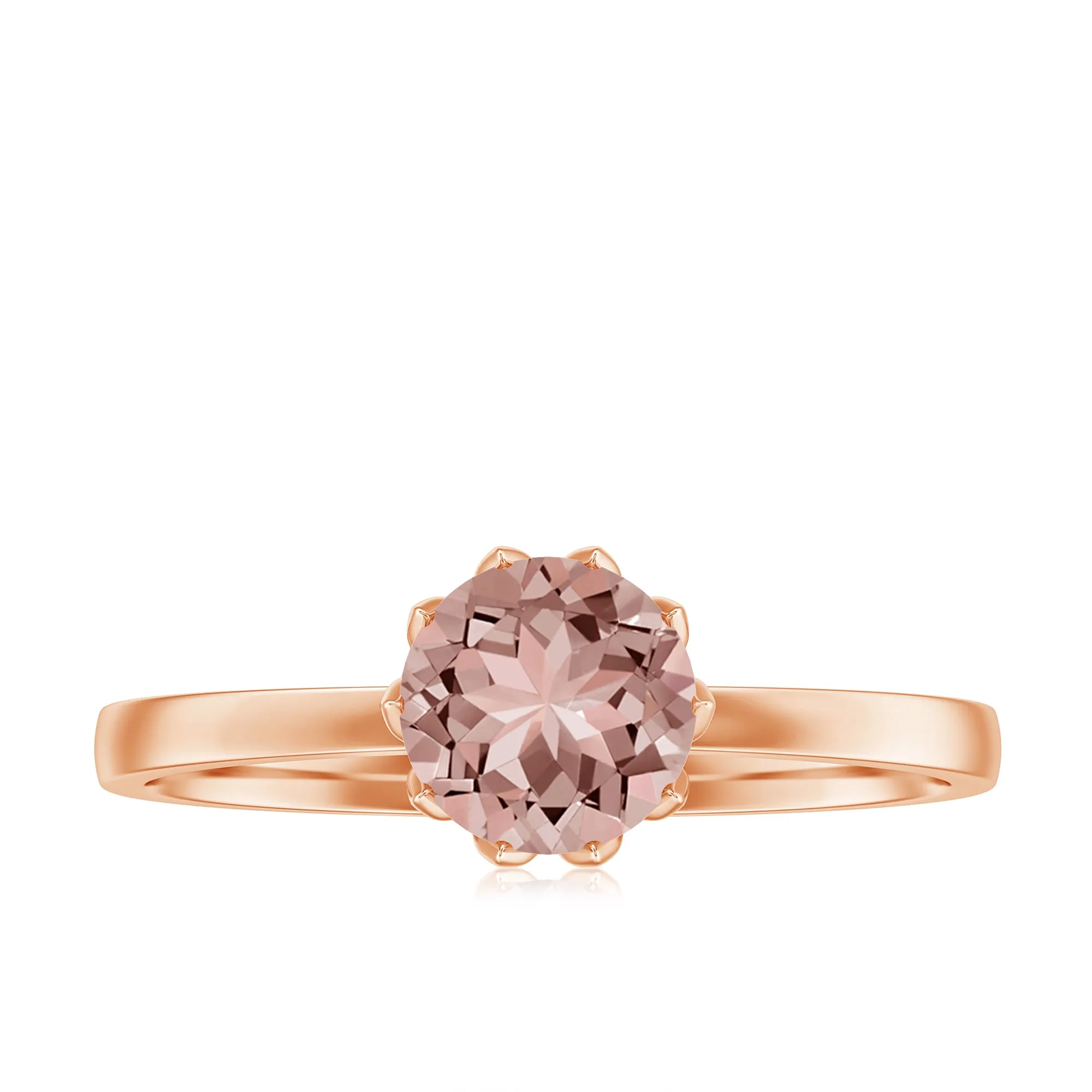 6 MM Round Morganite Solitaire Ring in Lotus Basket Setting