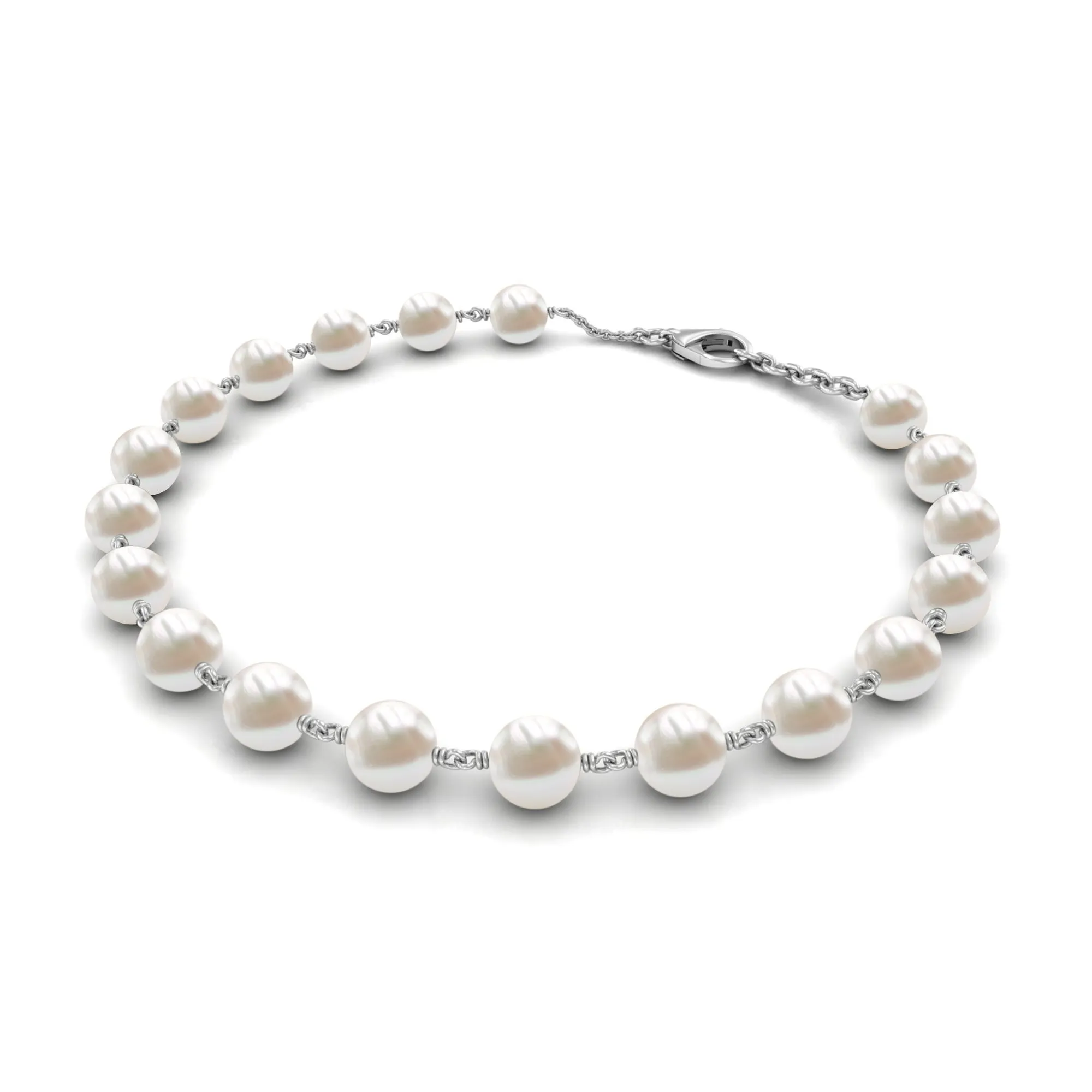 8 MM Round Freshwater Pearl Station Chain Bracelet