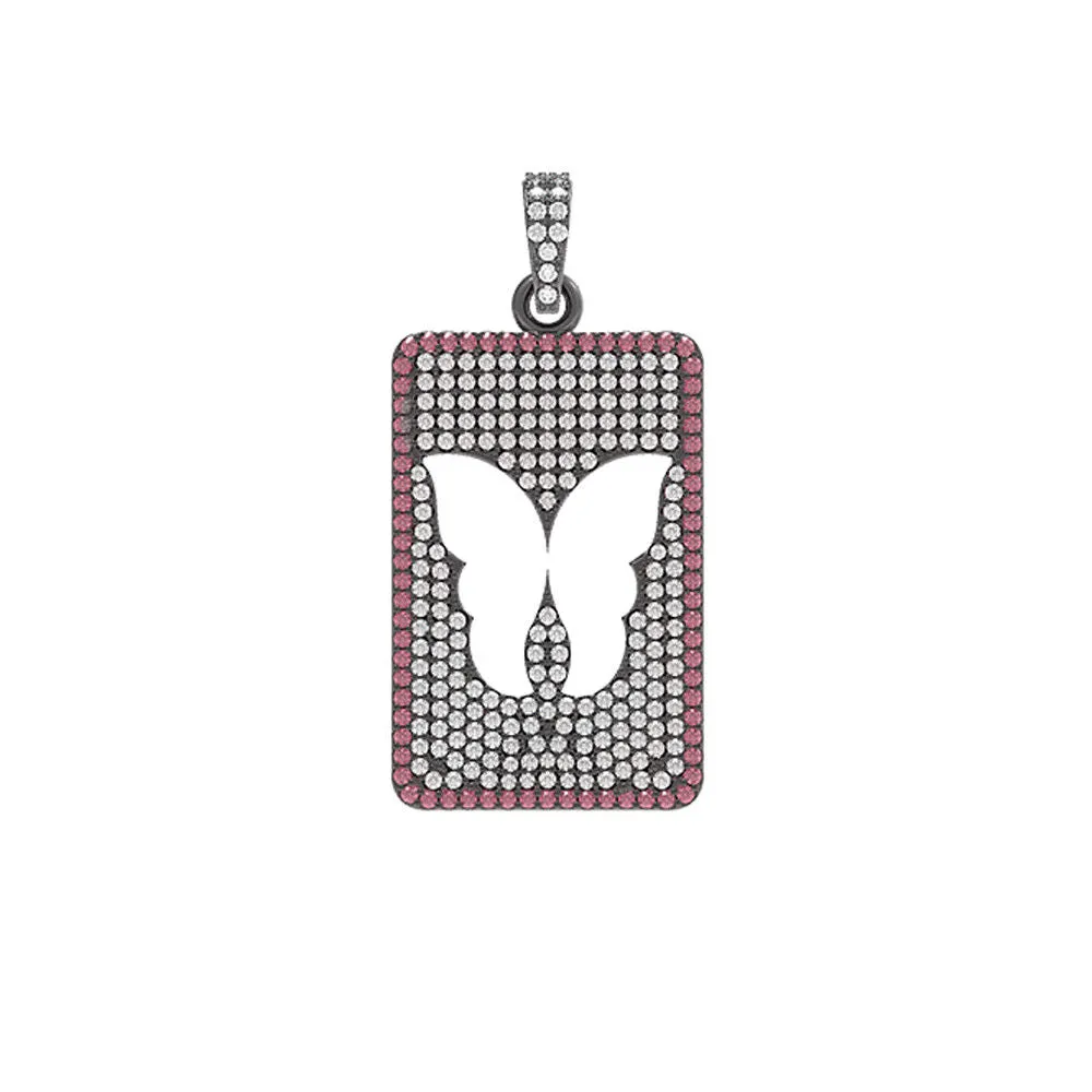 925 Solid Silver Natural Pink Ruby Gemstone Diamond Butterfly Pendant Jewelry
