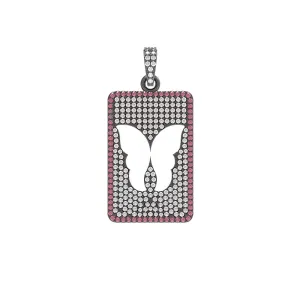 925 Solid Silver Natural Pink Ruby Gemstone Diamond Butterfly Pendant Jewelry