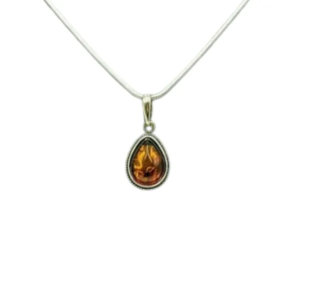 925 Sterling silver 15mm Amber necklace