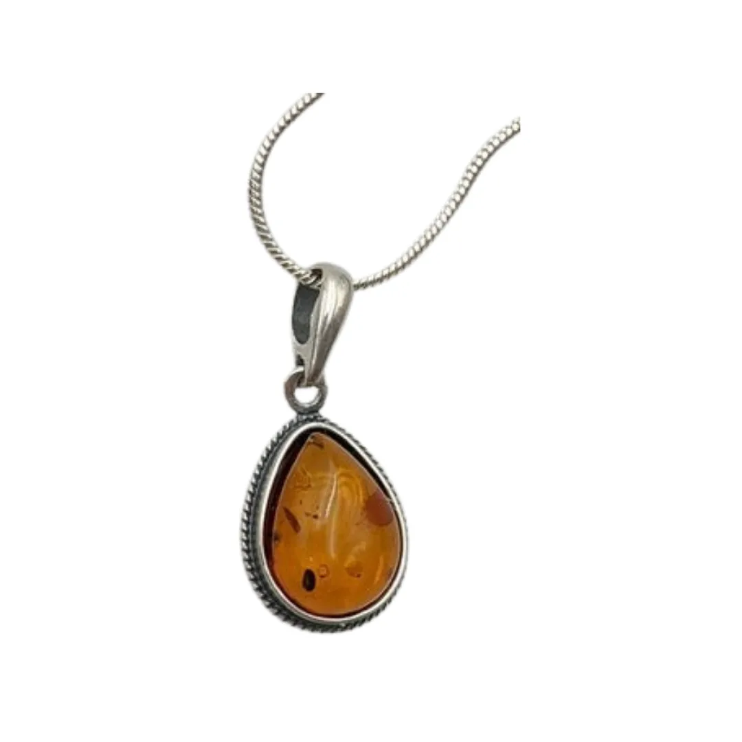 925 Sterling silver 15mm Amber necklace