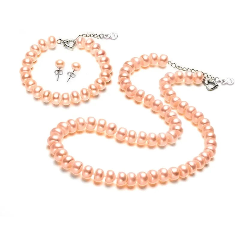 925 Sterling Silver freshwater Pearl Sets Necklace Bracelet Earrings
