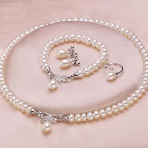 925 sterling silver natural pearl jewelry set