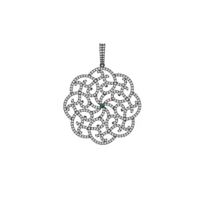 925 Sterling Silver Pave White Diamond Emerald Gemstone Designer Pendant Jewelry