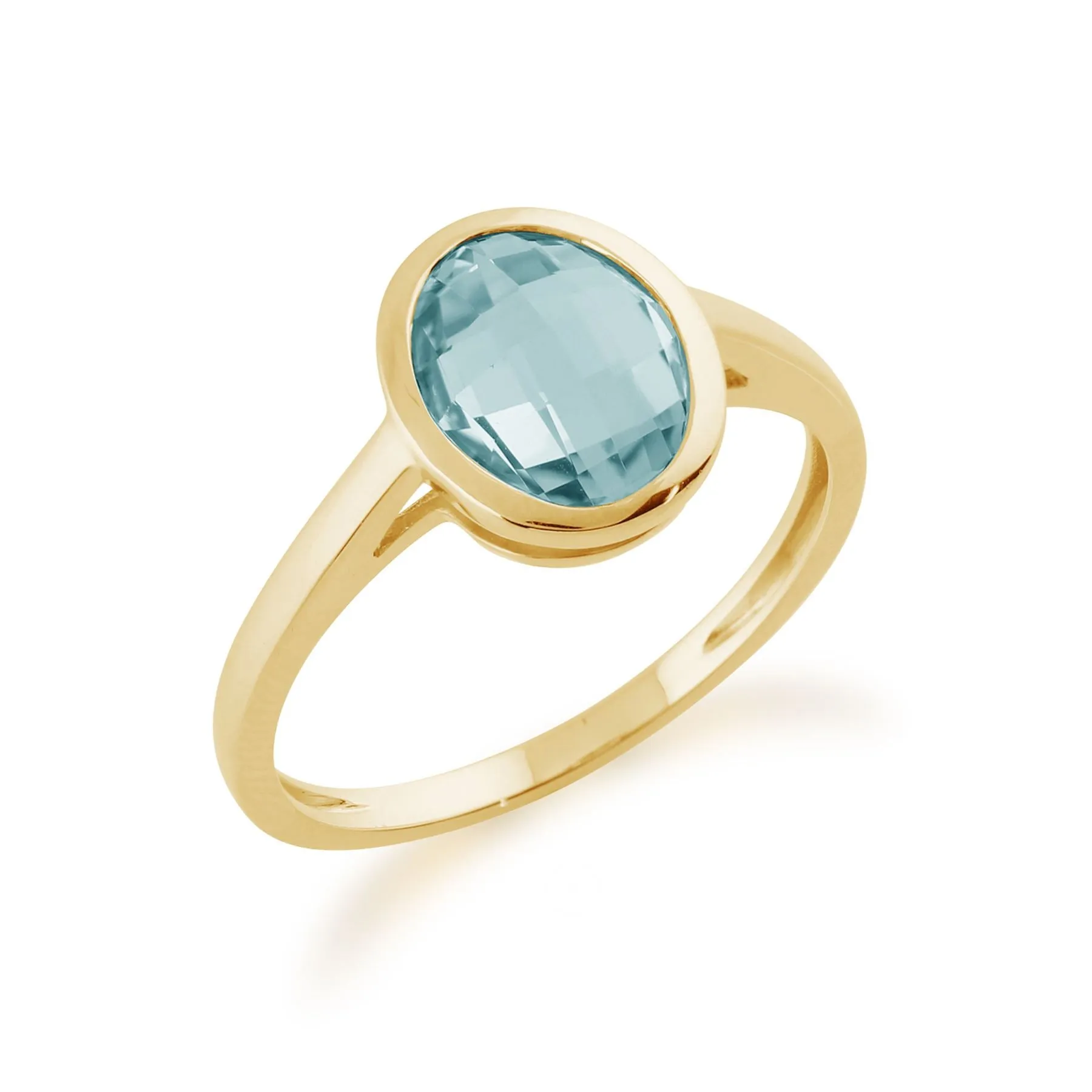 9ct Gelbgold 2.30ct Oval Blauer Topas Leuchtkraft Ring