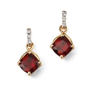 9ct Yellow Gold Diamond And Garnet Drop Earrings GE2080R