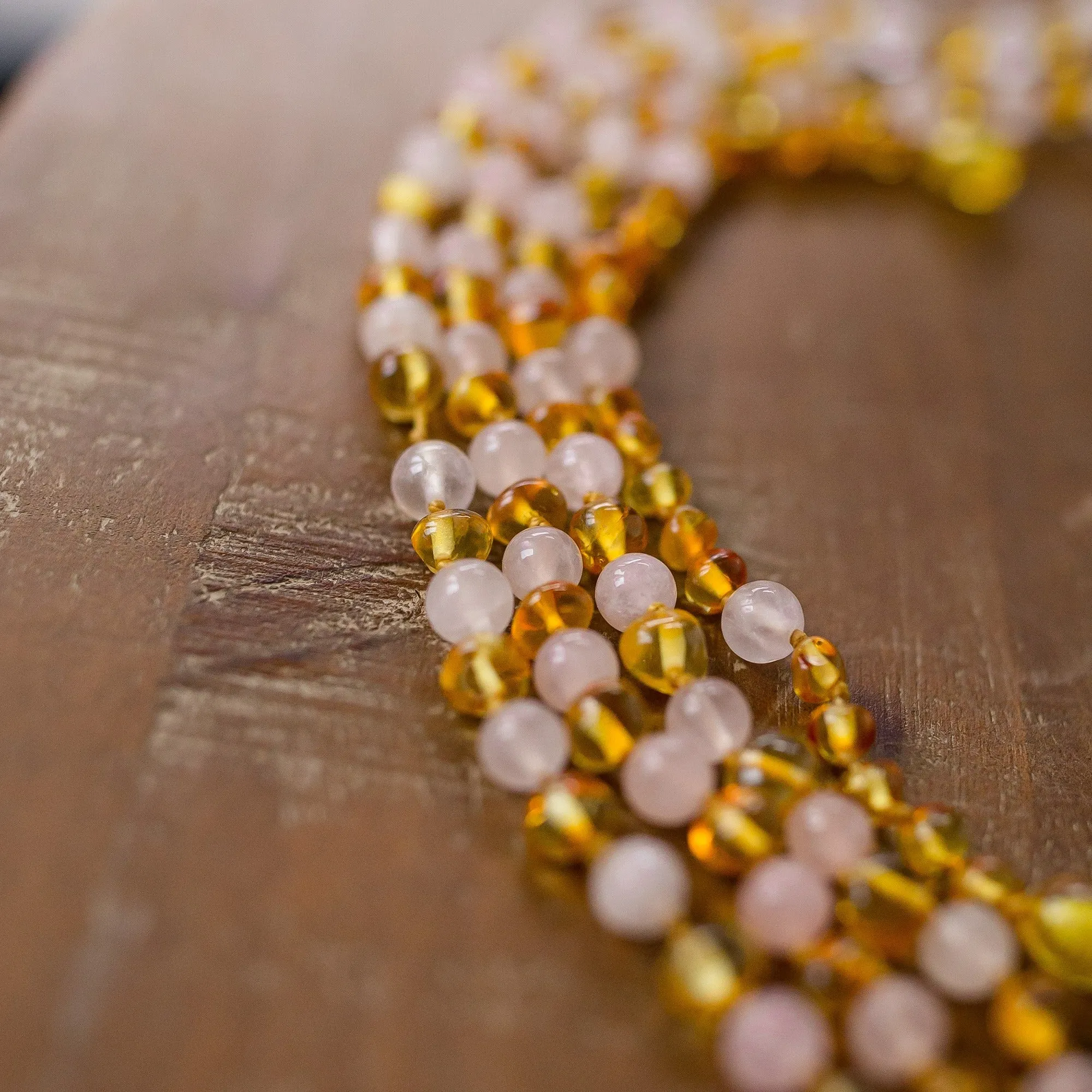 Adults | Rose Quartz   Honey Amber Necklace