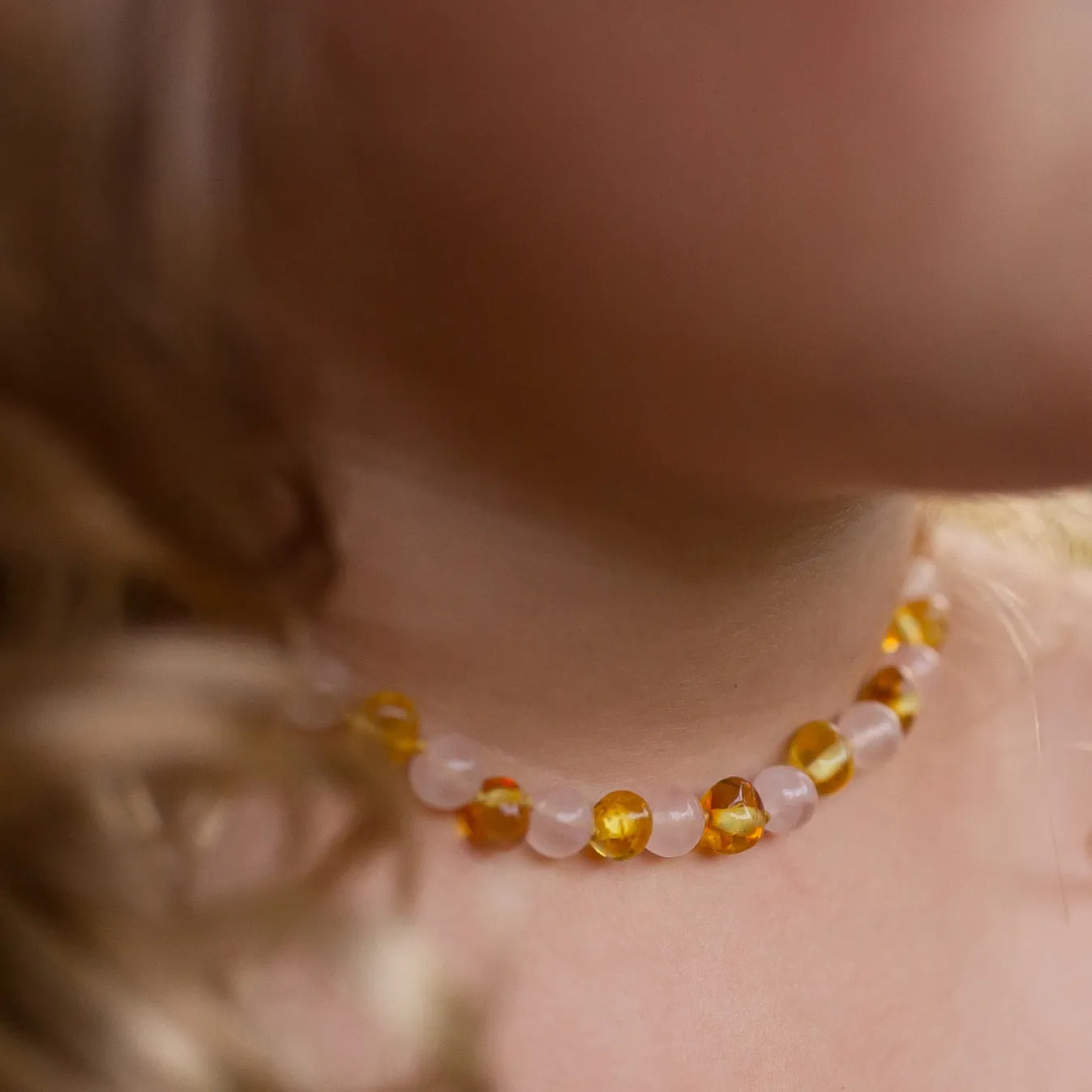 Adults | Rose Quartz   Honey Amber Necklace