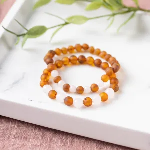 Adults | Rose Quartz   Raw Cognac Amber Bracelet