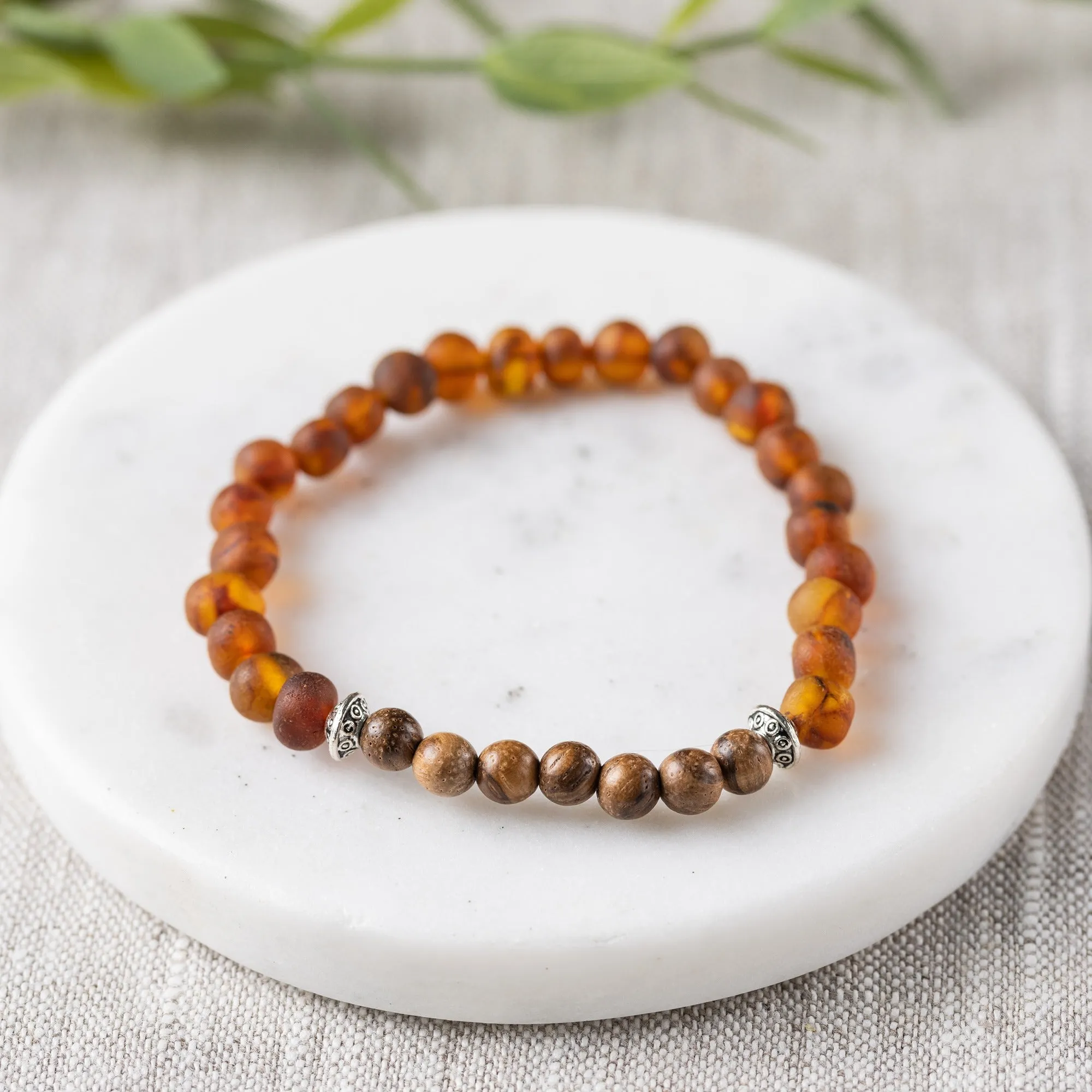Adults | Sandalwood   Raw Cognac Amber Bracelet