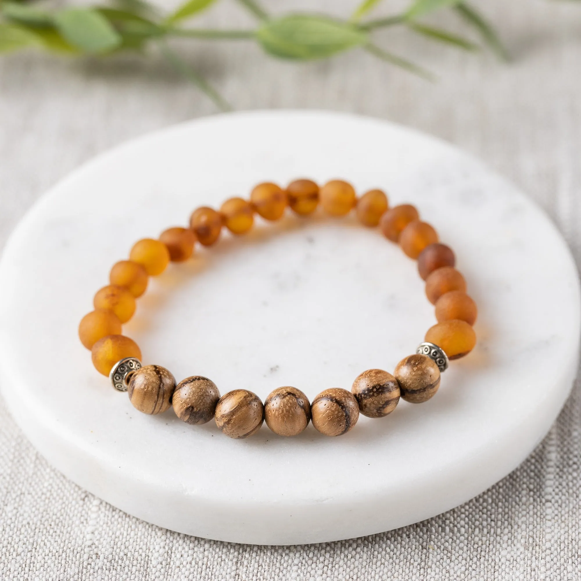 Adults | Sandalwood   Raw Cognac Amber Bracelet