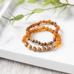 Adults | Sandalwood   Raw Cognac Amber Bracelet