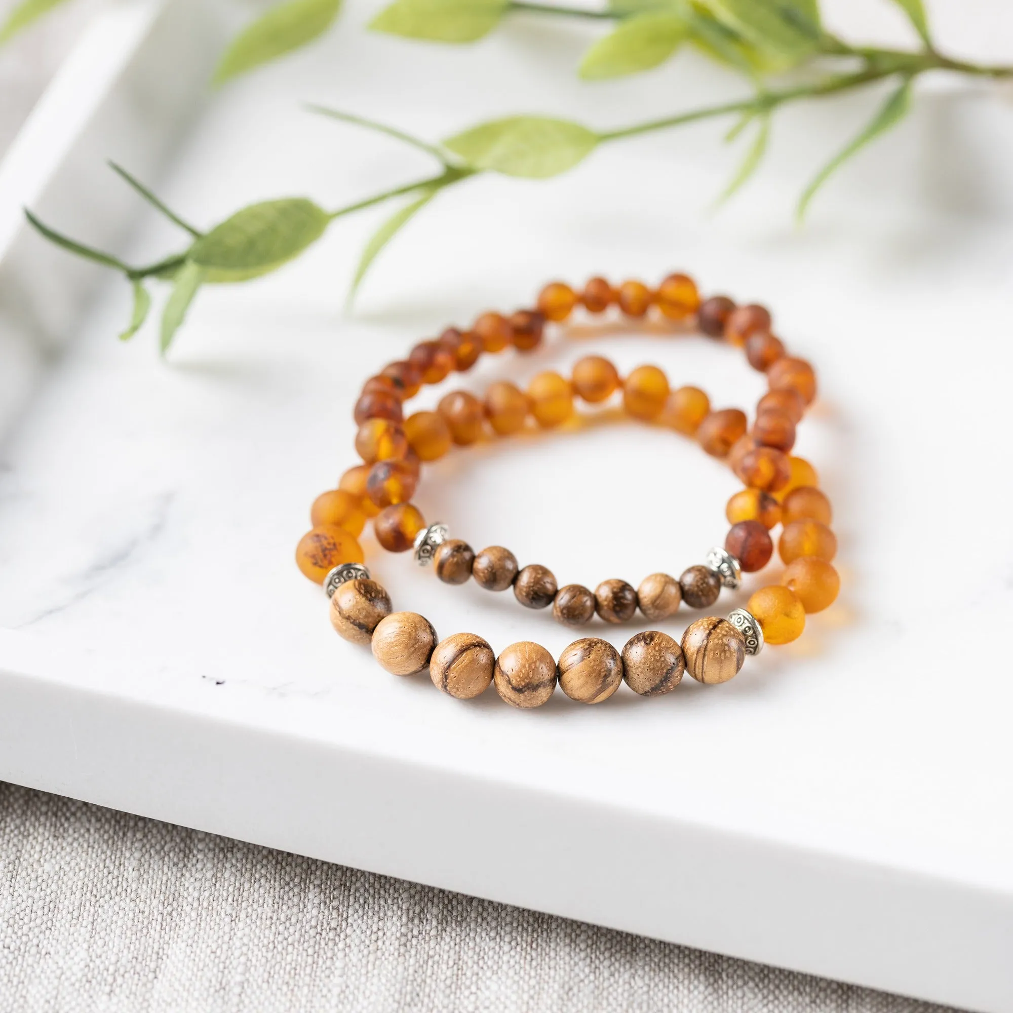 Adults | Sandalwood   Raw Cognac Amber Bracelet