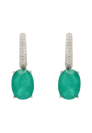 Alexandra Oval Drop Earrings Silver Colombian Emerald