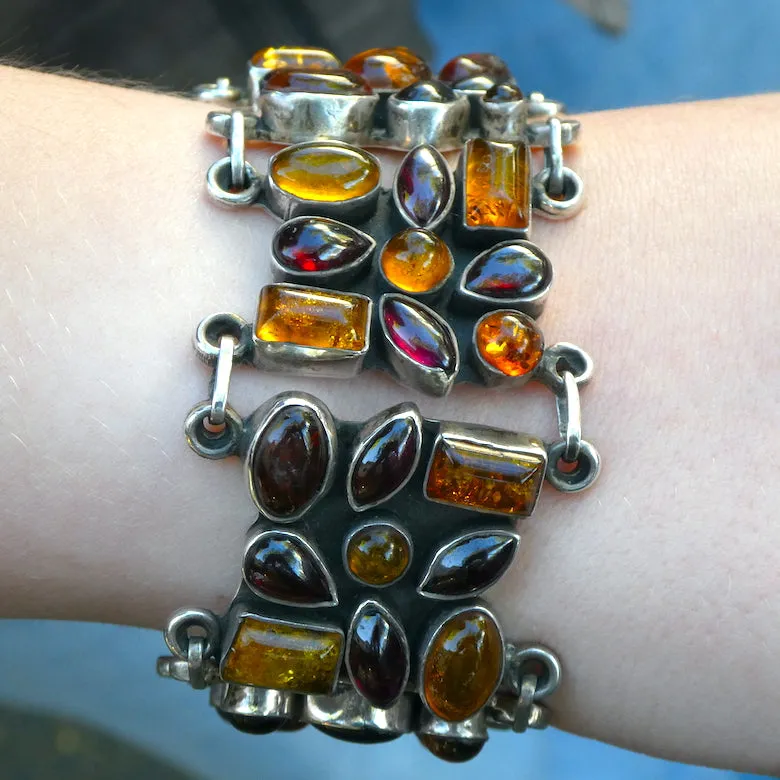 Amber Bracelet with Garnets, Mediaeval Gothic Stlye,  925 Sterling Silver