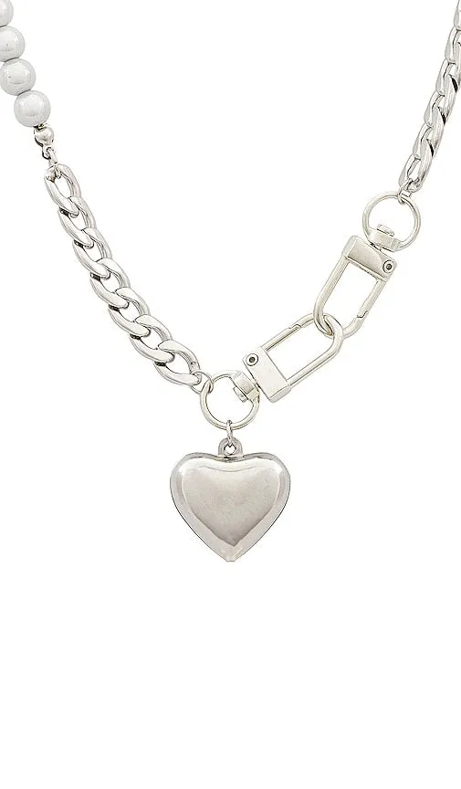 Amber Sceats Heart Mixed Chain Necklace in Metallic Silver