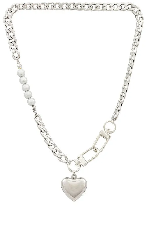 Amber Sceats Heart Mixed Chain Necklace in Metallic Silver