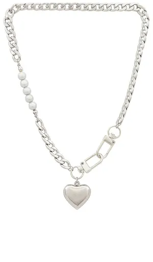 Amber Sceats Heart Mixed Chain Necklace in Metallic Silver