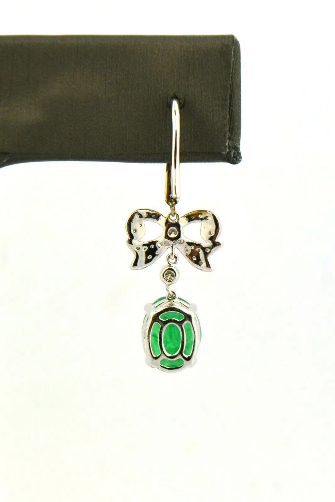 Antique 18KW European/Single Cut Diamond Bow Drop Earrings 3cttw Green Emeralds