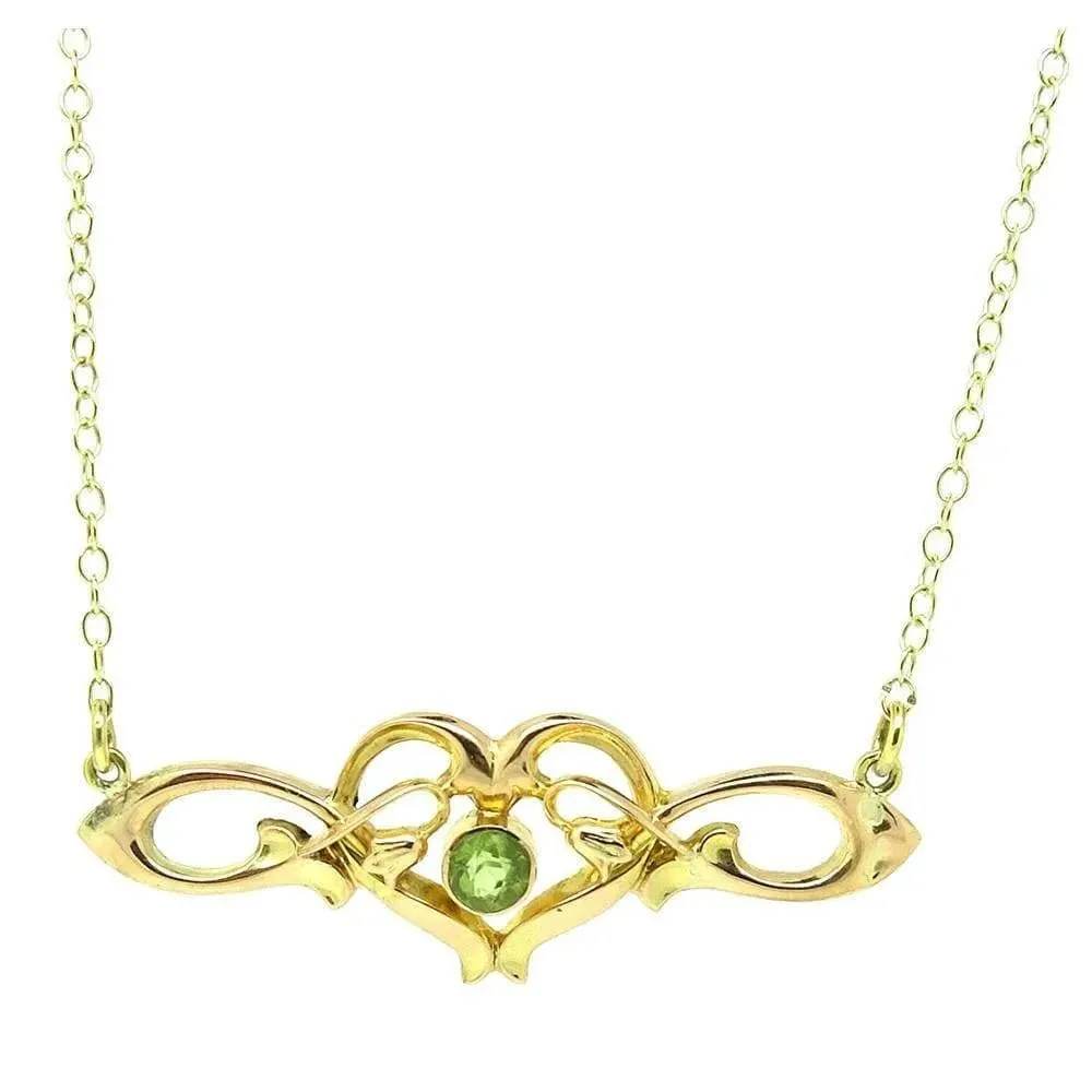 Antique Art Nouveau Peridot 9ct Gold Heart Necklace