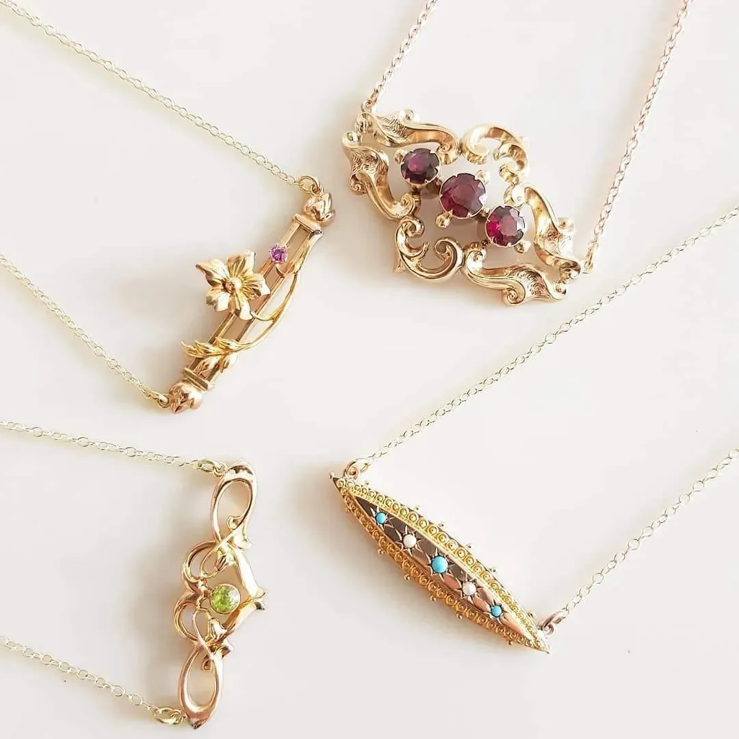 Antique Art Nouveau Peridot 9ct Gold Heart Necklace