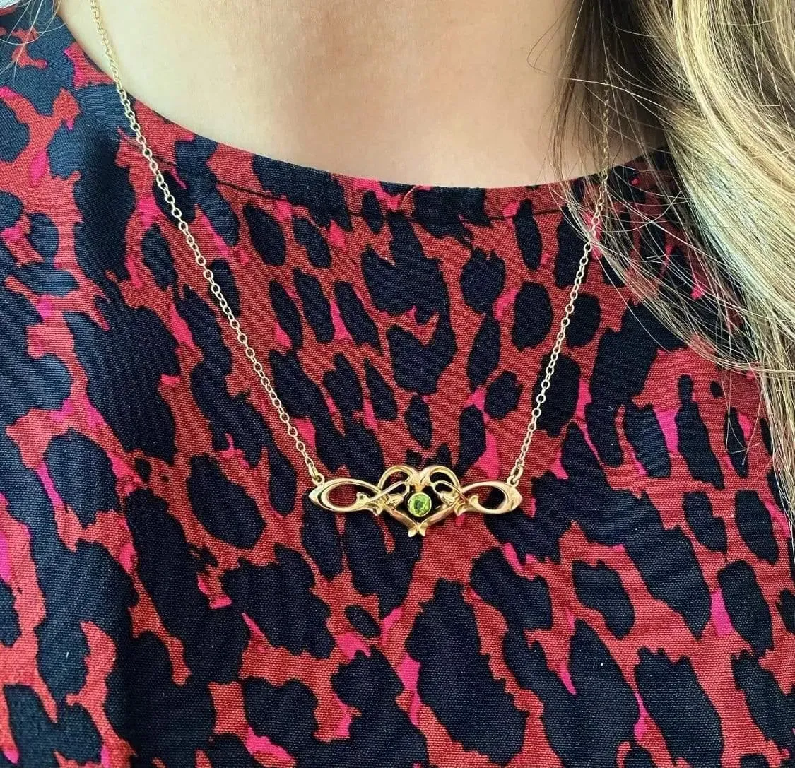 Antique Art Nouveau Peridot 9ct Gold Heart Necklace